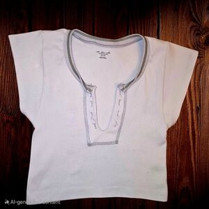 Garage White Gray Ribbed Cap Sleeve Top